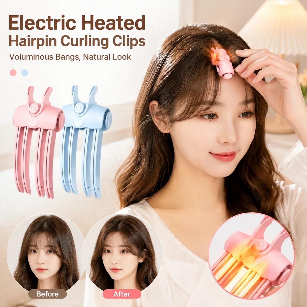 Fluffy Hairpin Curling Clips Electric Heated Rechargeable Bangs Curler Hair Roots Volumizing Clip Hair Styling Tool