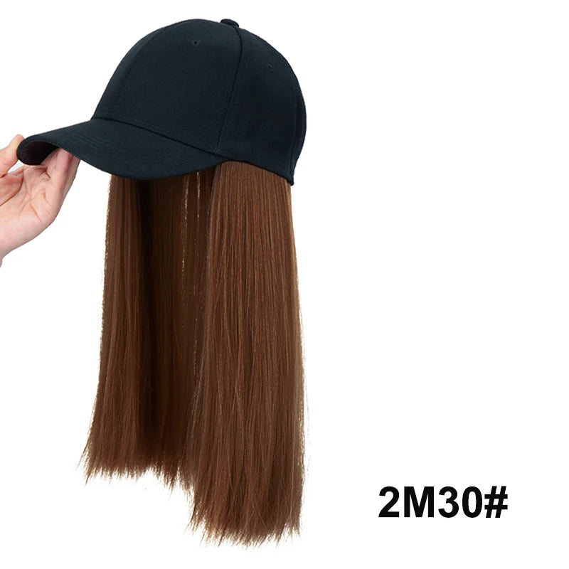 18Inch Synthetic Long Straight Hair Extension Baseball Cap  Adjustable Black Blonde Hairpiece Fashion Hat Wig