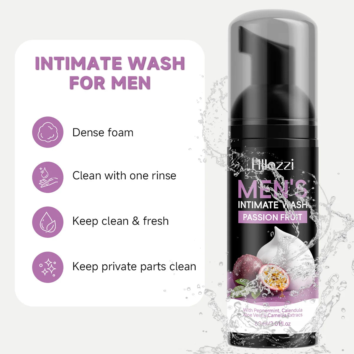 MEN'S INTIMATE WASH PASSION FRUIT，Long-lasting deodorizing men's wash foam, gentle cleanses and moisturizes, men's personal care