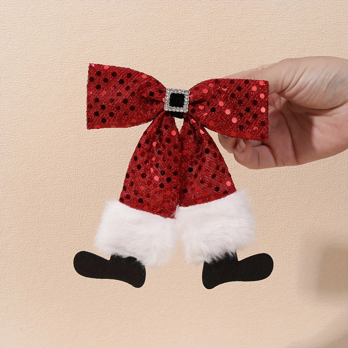 Red Christmas Bow Hair Clip for Party Santa Claus Belt And Shoes Themed Bow Hair Barrette  Hair Accessory for Xmas Christmas Eve