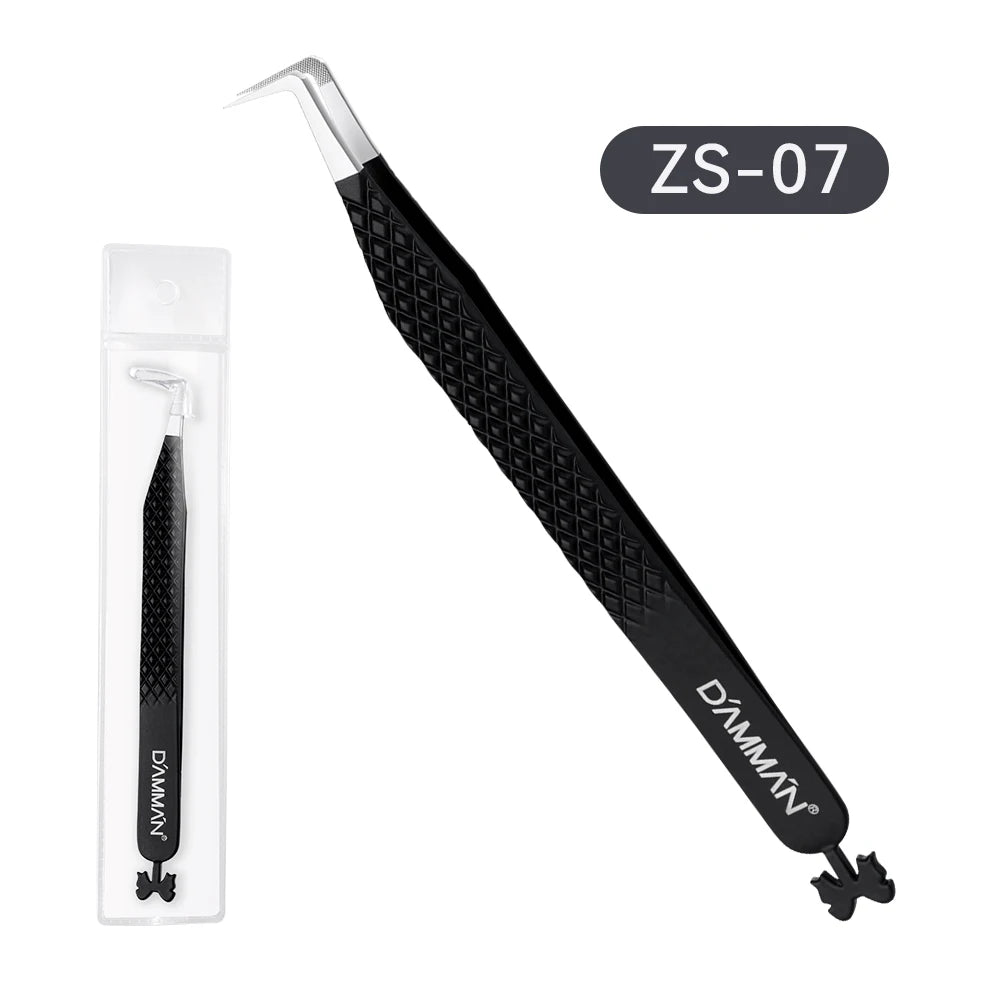 DAMMAN Fiber Tip Lash Extensions Tweezers Professional Eyelash Tweezers Anti-slip Lash Tweezers Eyelash Extension Supplies