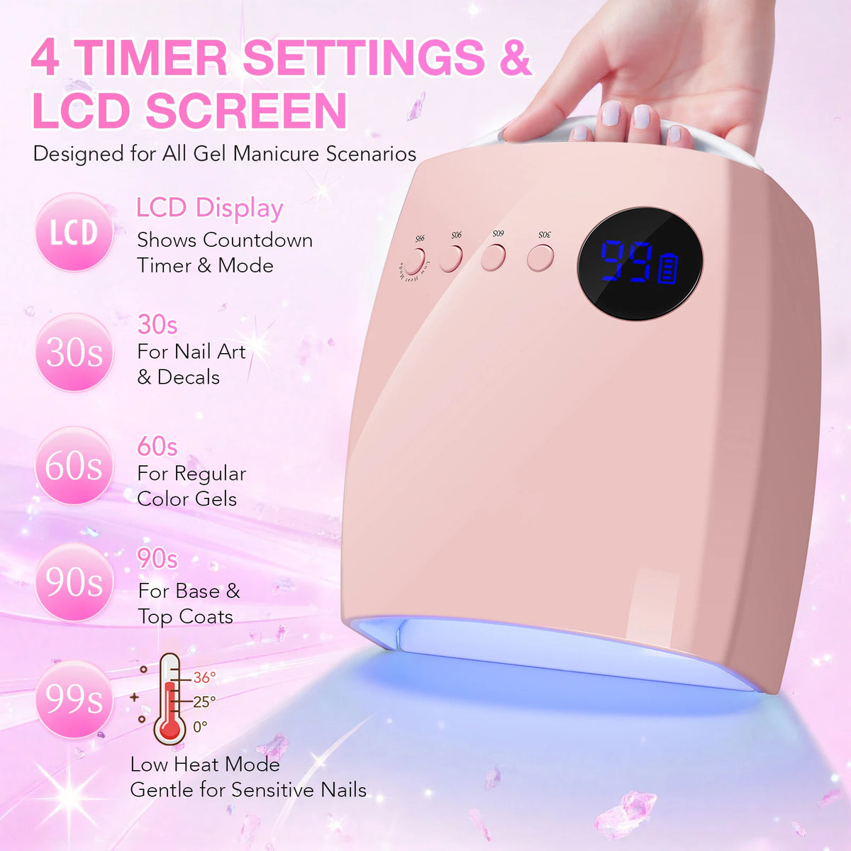 168W UV LED Nail Lamp Rechargeable Cordless Nail Dryer with 4 Timing Modes UV Light for Manicure with 7500mAh Battery