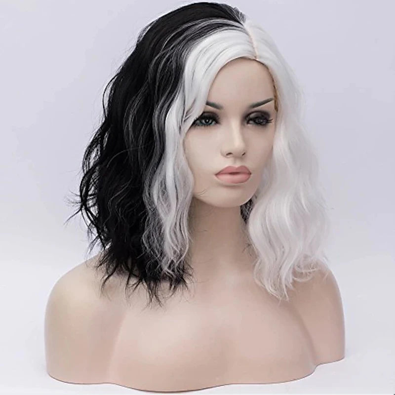 HAIRJOY Black White Wigs for Women Blue Pink Purple Green Multicolored Synthetic Hair Wig Cosplay Wigs Halloween
