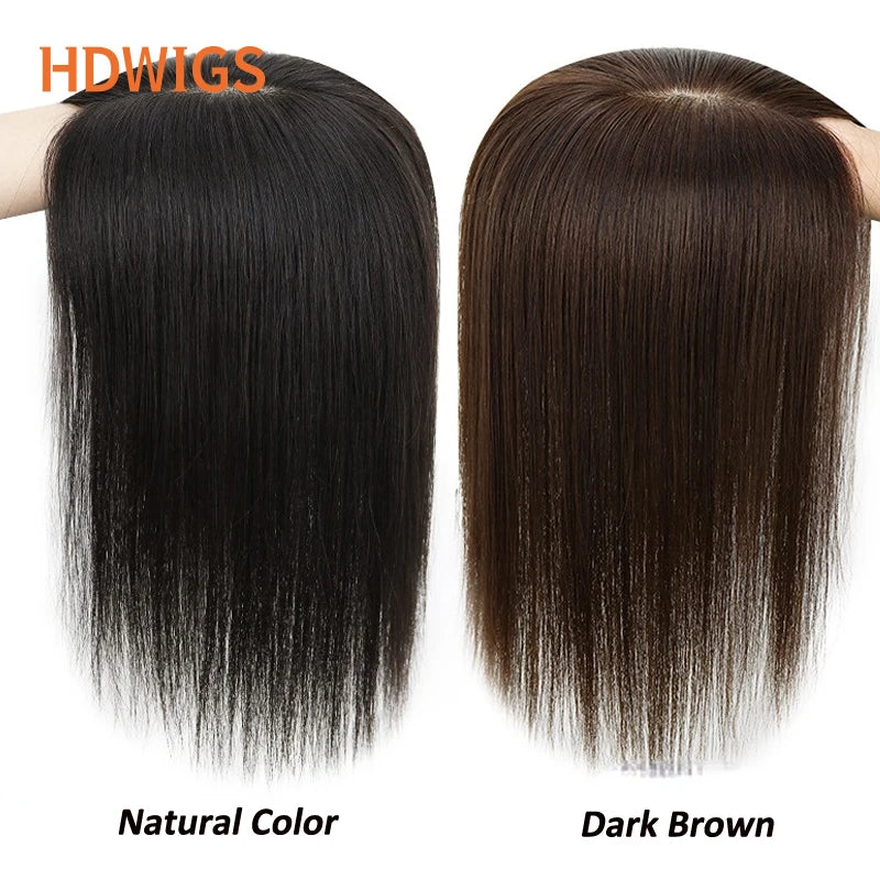 Silk Base Women Toupee Human Hair Wigs Straight Remy Human Hair Topper Women Natural Human Hair Clip in Hair Extensions Hairline