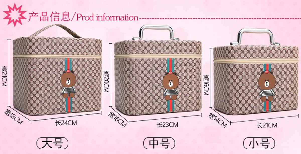 Large capacity new makeup bag Travel portable makeup case Portable high-end PU leather cosmetics storage bag cute bear pattern