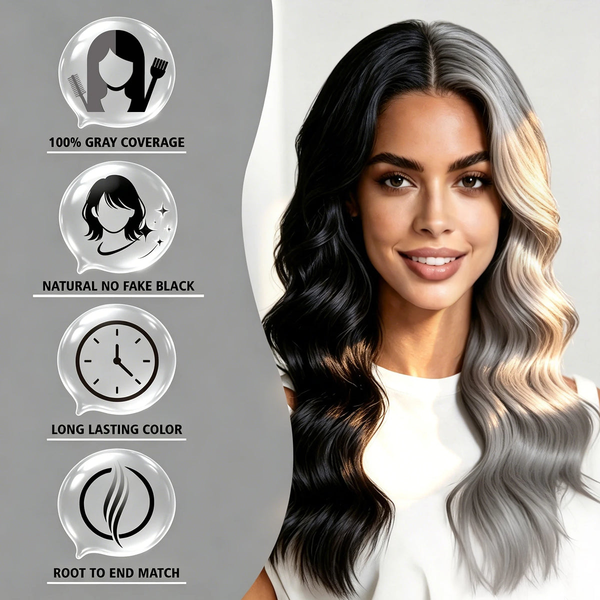 Black Hair Color Gel, 15-Minute Gray Coverage Brush-On Pump for Men and Women, Plant-Extract Blend 6.8 FL oz