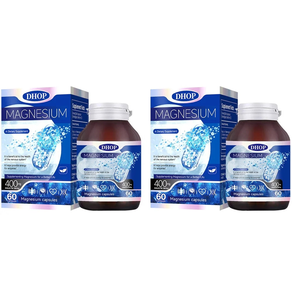DHOP Magnesium Capsules 400mg 60 Count Bone Health Muscle Function Sleep Wellness Nervous System Support Supplement for Adults