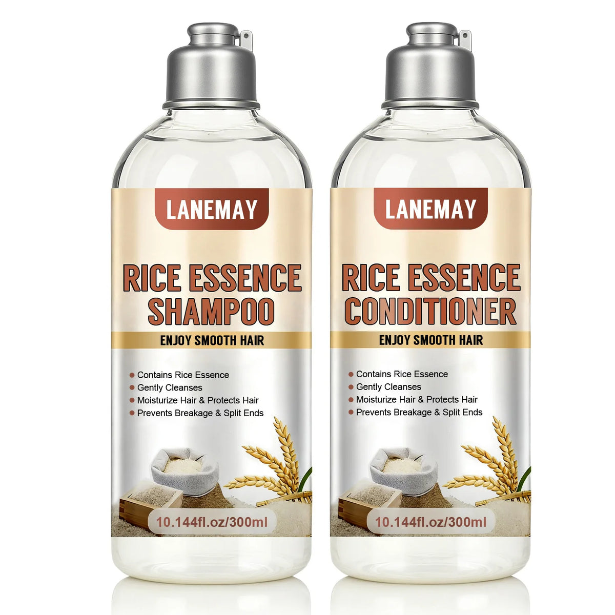 Rice Essence Shampoo & Conditioner Set – Gentle Cleansing with Deep Moisturizing for Smooth, Tangle-Free Hair.