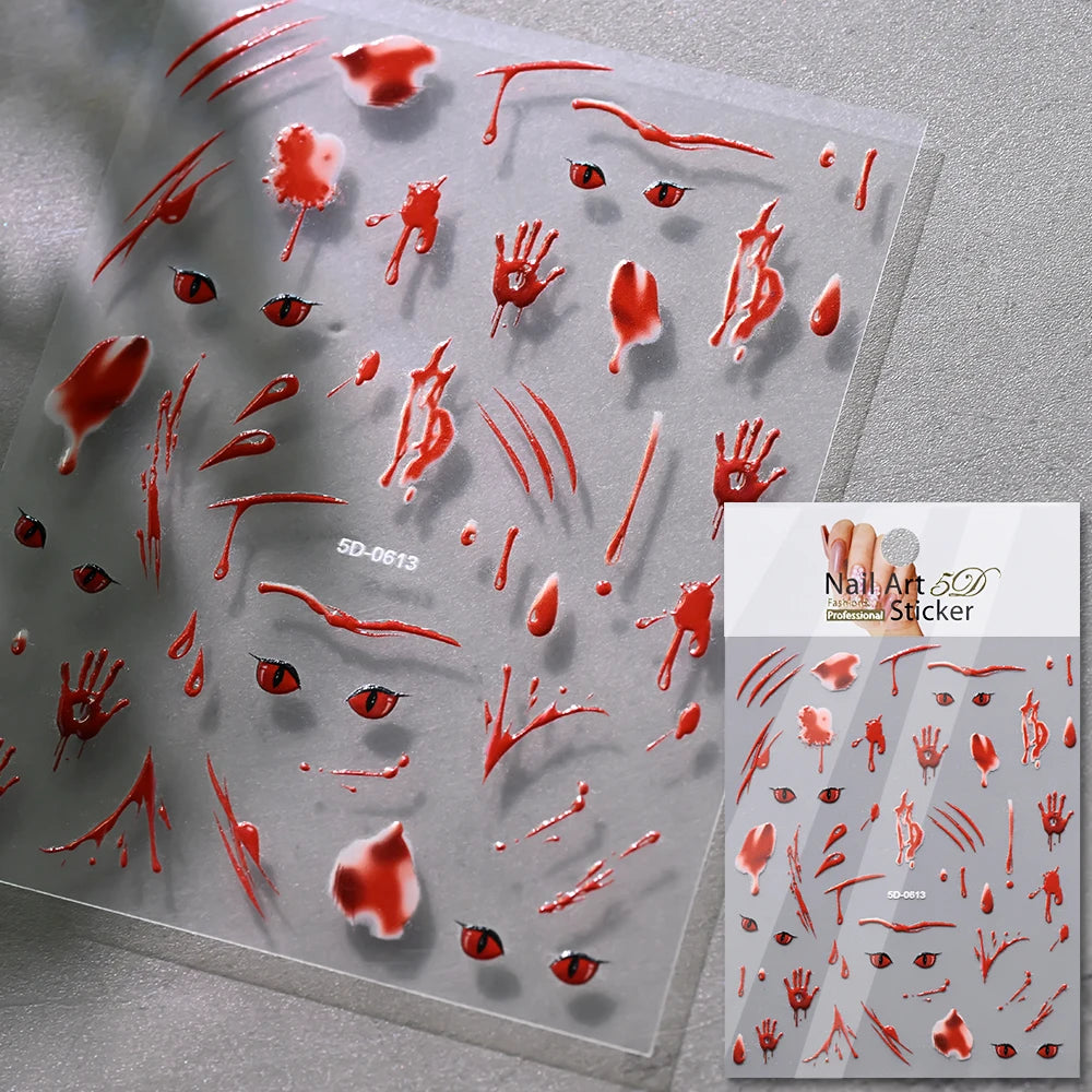 1sheet Bleeding Scars Skeleton Halloween Nail Stickers Ghost Face Pumpkin Eyeball Horrible Nail Decals Halloween Manicure Slider