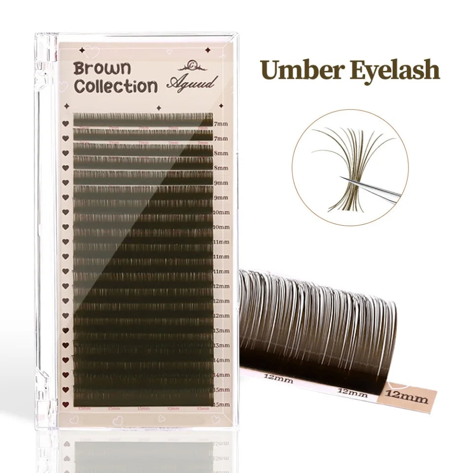 AGUUD Brown Classic Individual Eyelashes Russian Volume Lashes Colorful Premium 20Rows Cashmere Soft Dark Brown Lash Extensions