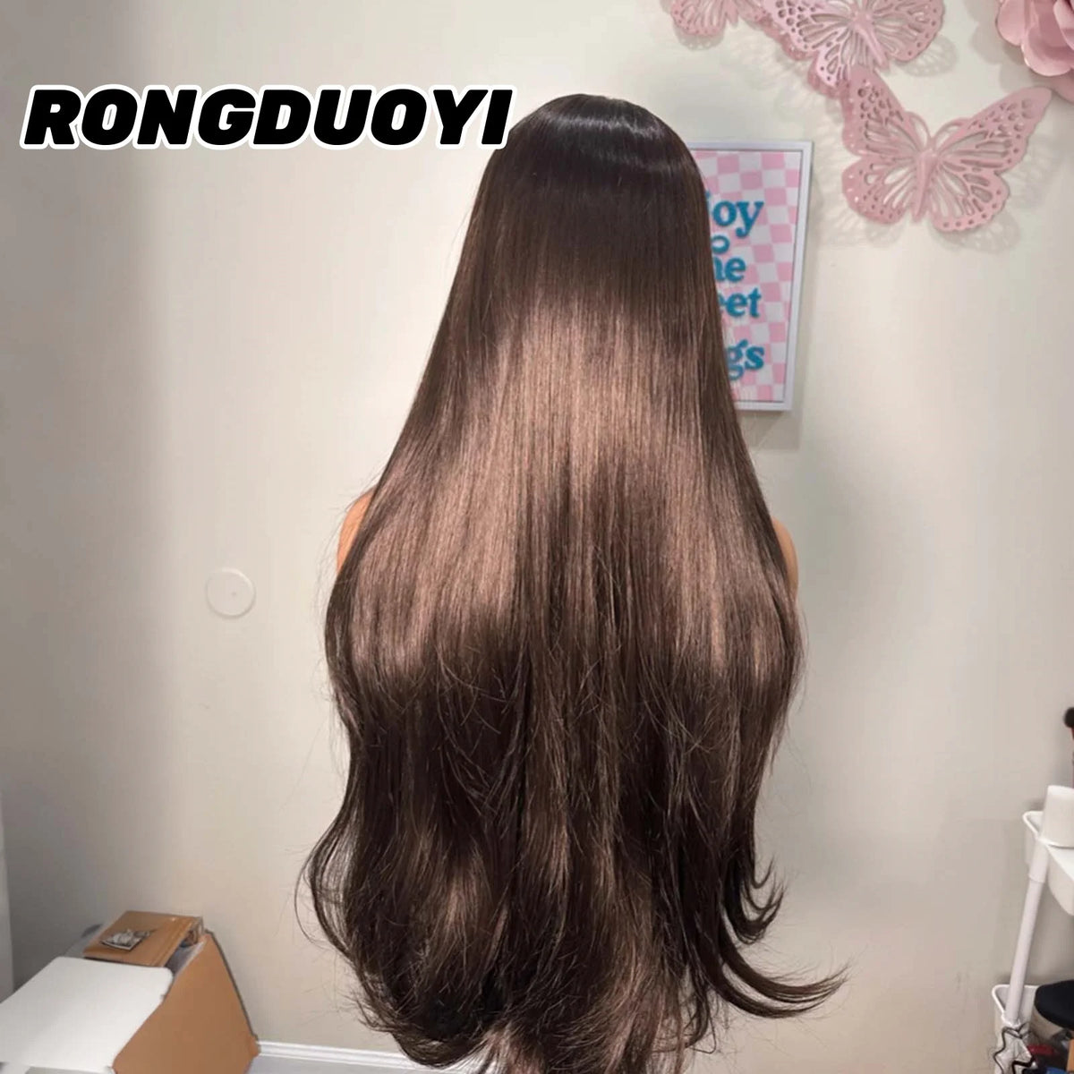Chestnut Brown Wig Long Curly Wavy Synthetic Hair Wig Free Part Natural Wave 13X4 Lace Front Wigs for Women Daily Party Cosplay