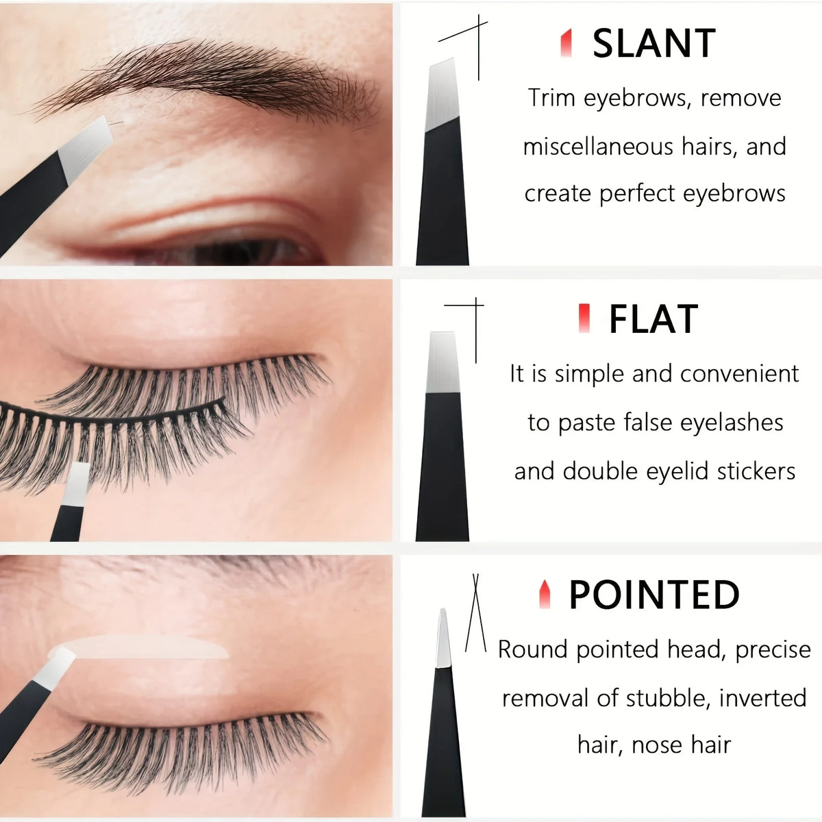 Stainless Steel Eyelash Tweezers 4 Pcs Can Precisely Facial Hair and Debris, Makeup Tools, Comes with a Folding Bag