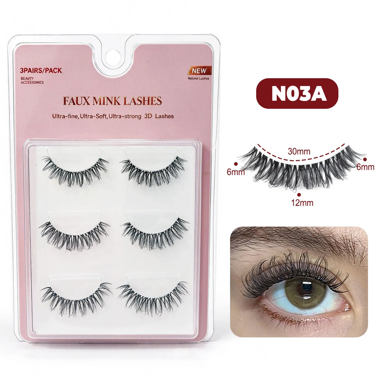 RED SIREN 3 Pairs Manga Lashes Clear Band Wispy Faux Mink Lashes Natural Soft Strip False Eyelashes Daily Eye Makeup