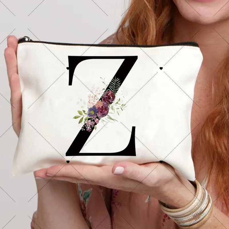 Floral Letter Bridesmaid Makeup Bags Bachelorette Party Gift Children Travel Bag Zipper Pouch Travel Organizer Case Cosmetic Bag