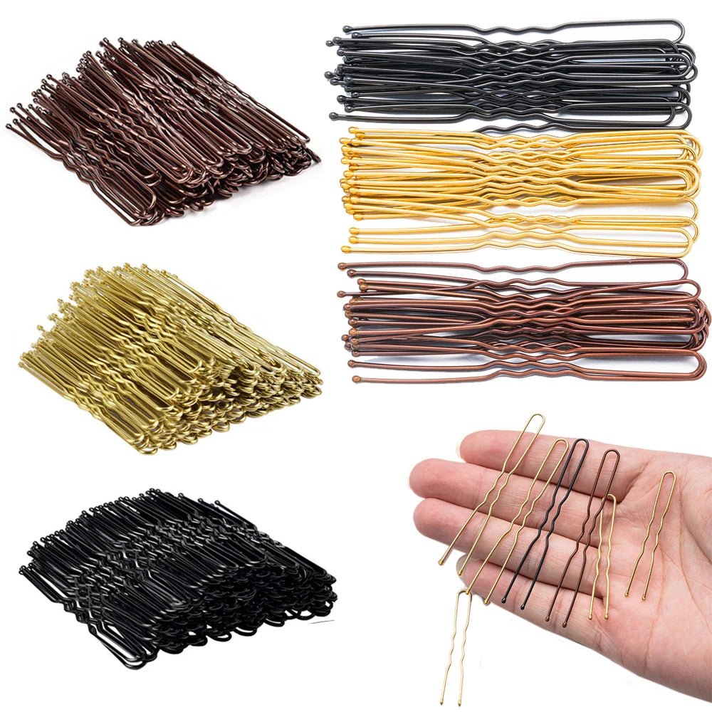 50Pcs 50/60/70mm Metal Waved  U Shaped Hair Pins Hairclip Women Girls Wedding Hairstyle Styling Tools Accessories