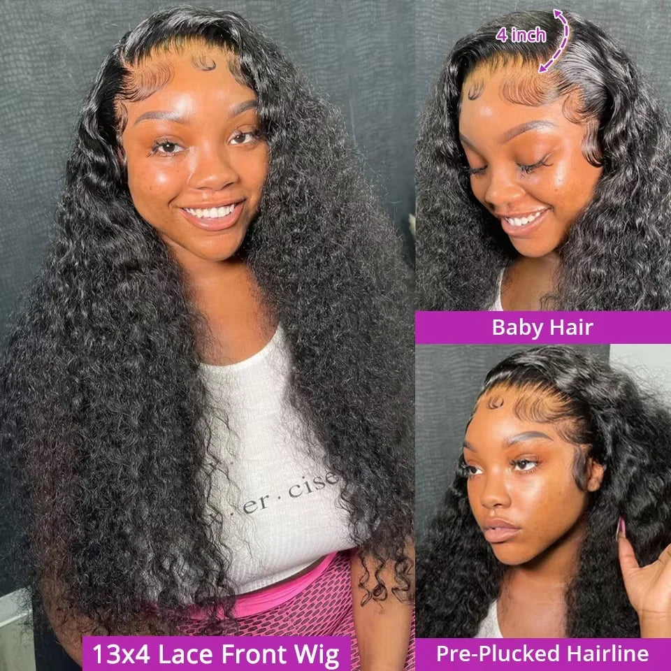 250% Curly Deep Water Wave 13x4 HD Lace Front Wigs PrePlucked Brazilian 100% Human Hair 13x6 Lace Frontal Closure Wig 32 34 Inch