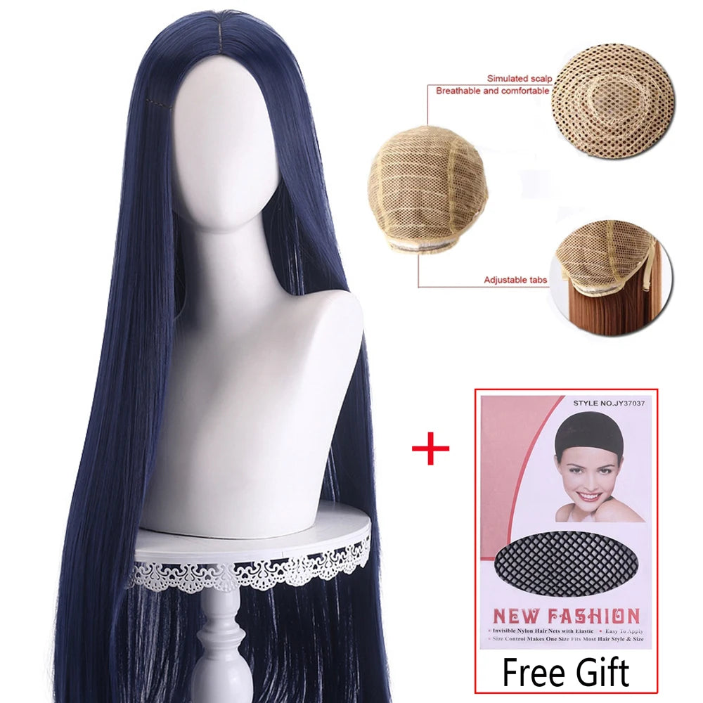 Long Straight Cosplay Wig 100cm Centre Parting Central Split Blond Pink Red Purple Heat Resistant Synthetic Hair Wigs