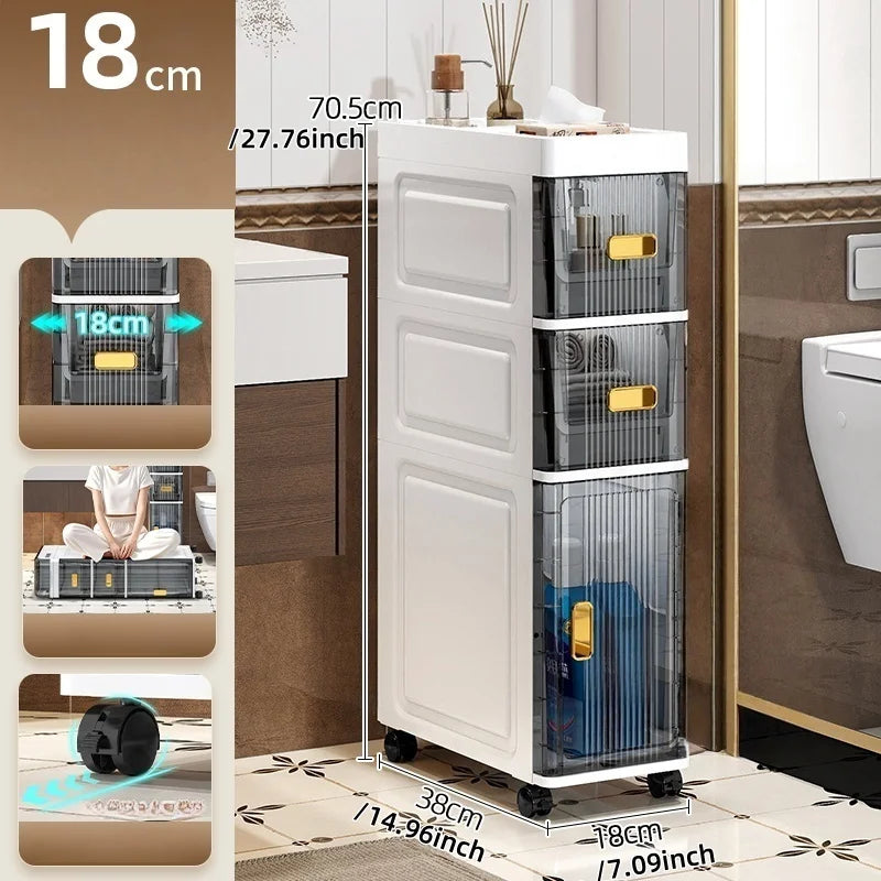 18cm Narrow Storage Cabinet, Multi-Tier Slim Organizer for Bathroom/Living Room, Holds Towel/Tissue/Cosmetic, Space-Saving Shelf