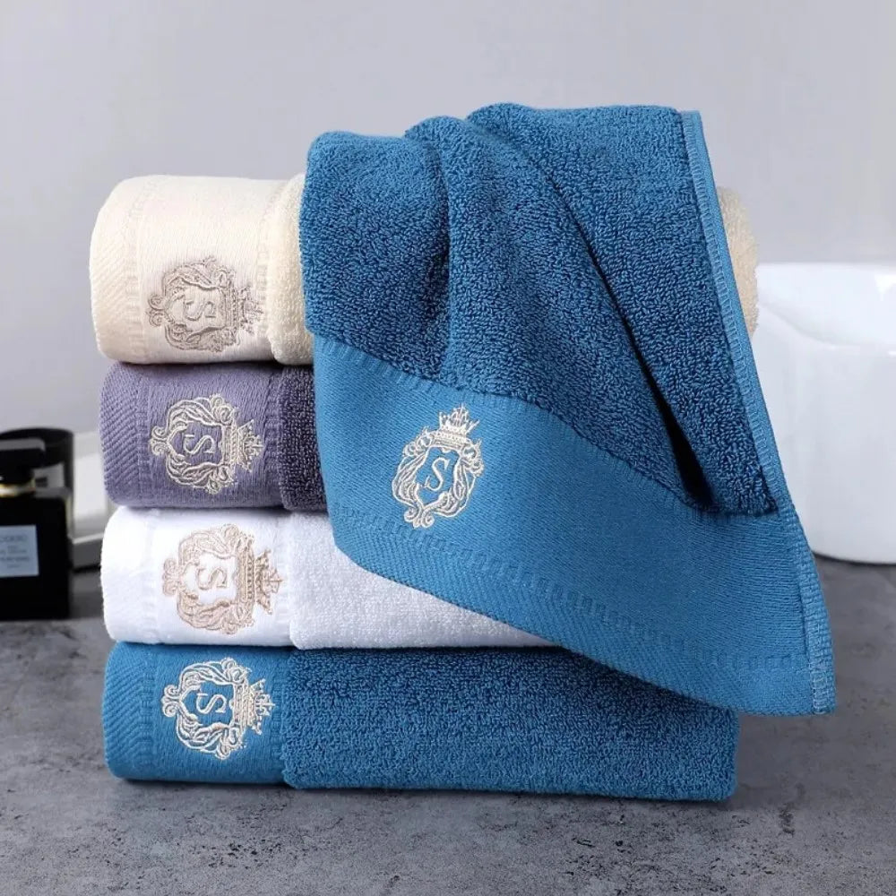 Cotton Towel Set 1/2/3PCS 34x74cm Face Hand Hair Towels & 70x140cm Big Bath Towel Cover - Absorbent Home Towels White Blue Cream