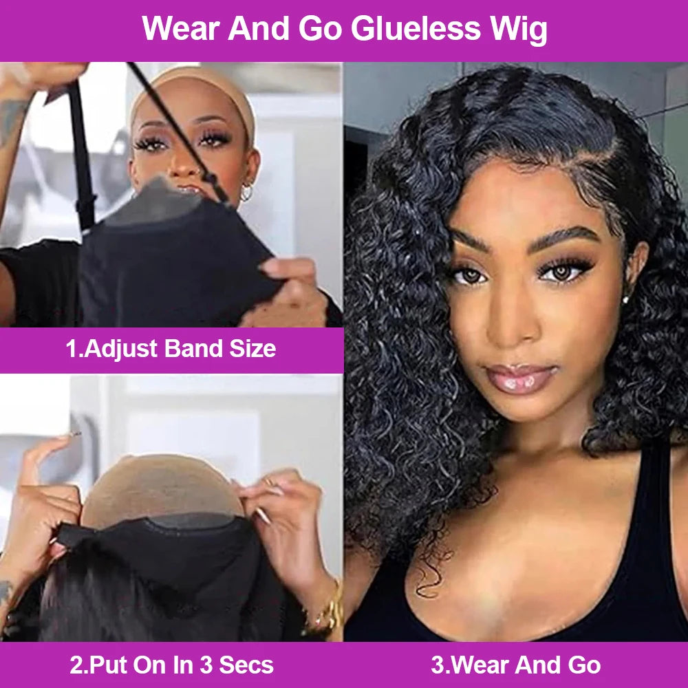 Brazilian Water Curly Lace Front Wig Short Bob Glueless Wigs Human Hair Deep Wave 13X6 Hd Lace Frontal Wig For Women 250 Density