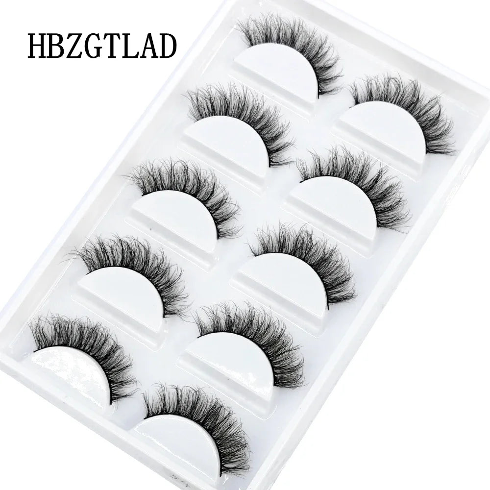 HBZGTLAD 5Pairs Handmade Mink Lashes Short False Eyelashes Dense Natural Long Messy Eye Lashes Reusable Stage Makeup Eyelashes