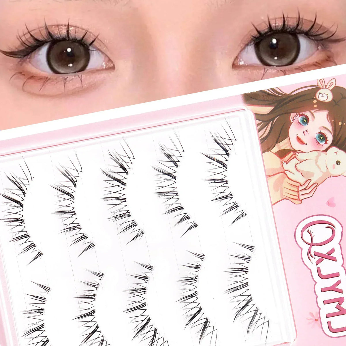Individual Lash Clusters Natural Fluffy Wispy False Eyelashes Set Cute Cartoon Packaging Perfect Christmas Small Gift