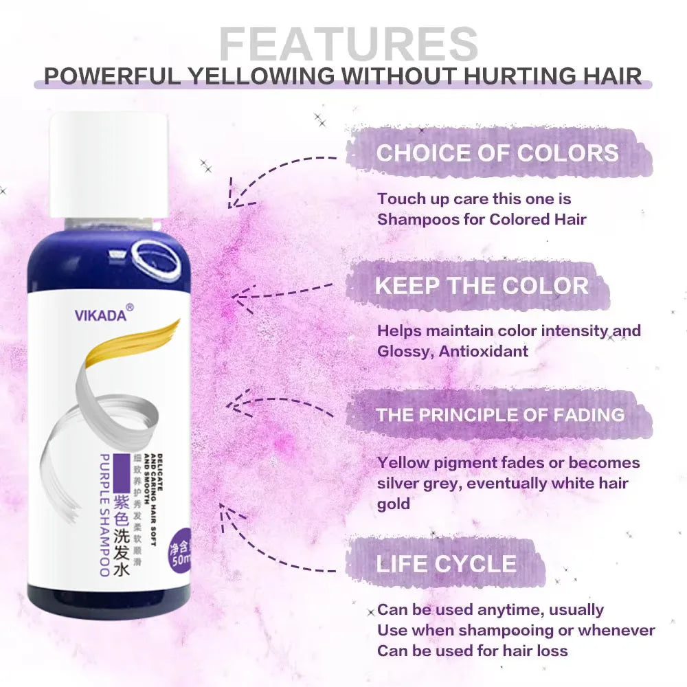 Purple Hair Dye Shampoo for Blonde to Cover Gray Non-irritating Hair Fading Yellow After Bleach Hair Shampoo Gray Hair Remedy