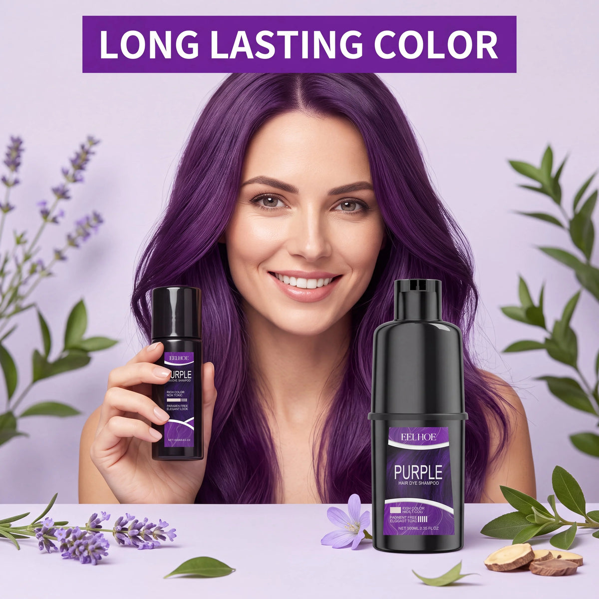 Purple Natural Herbal Hair Color Shampoo For Gray Hair Coverage Long Lasting Color Enhancing Care Nourishing Coloring Shampoo