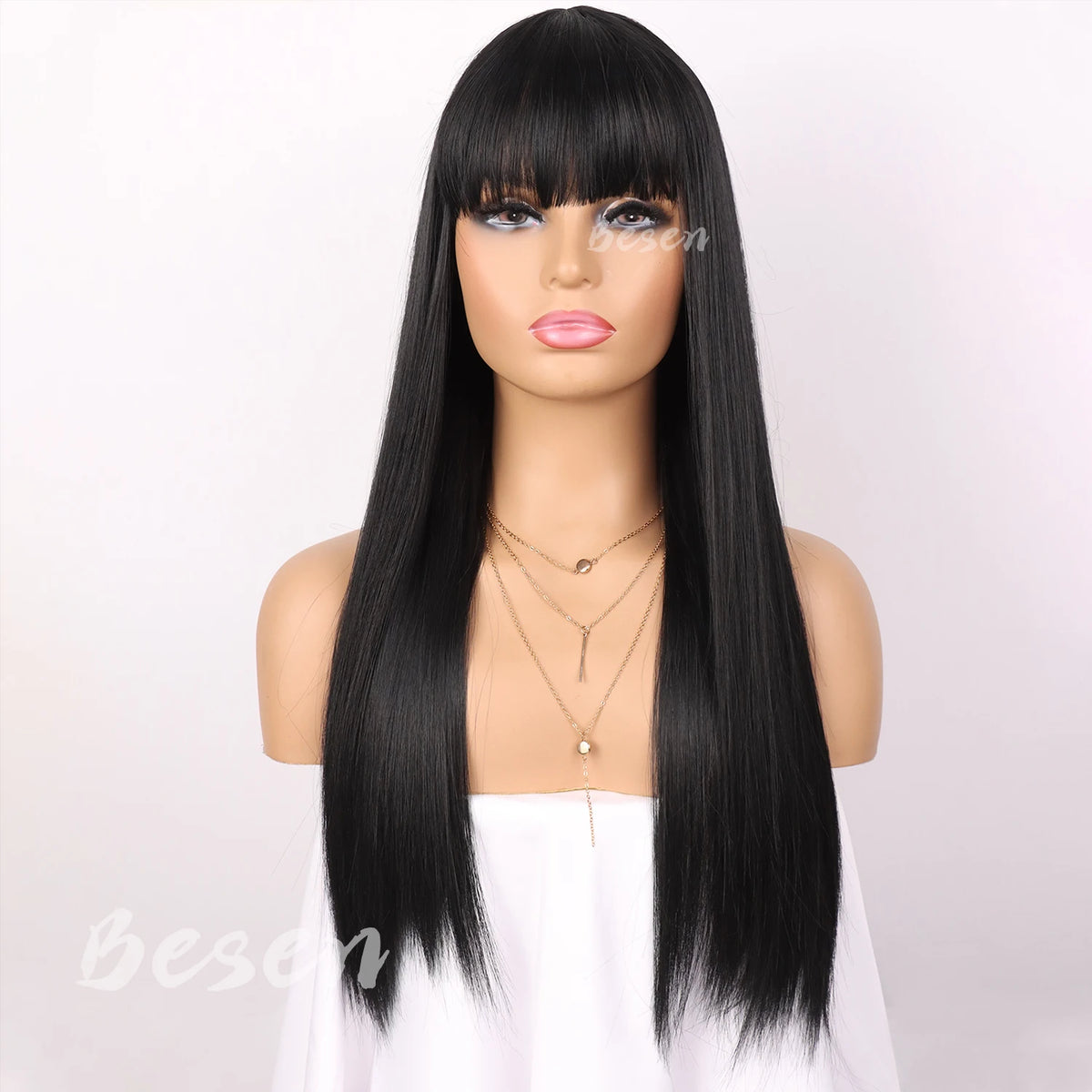 Synthetic Long Straight Wig with Bangs for Women Long Straight Wigs Heat Resistant Natural Looking Wigs for Daily Wear