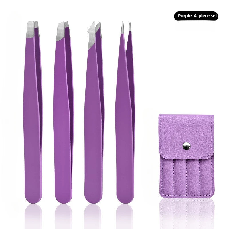 Stainless Steel Eyelash Tweezers 4 Pcs Can Precisely Facial Hair and Debris, Makeup Tools, Comes with a Folding Bag