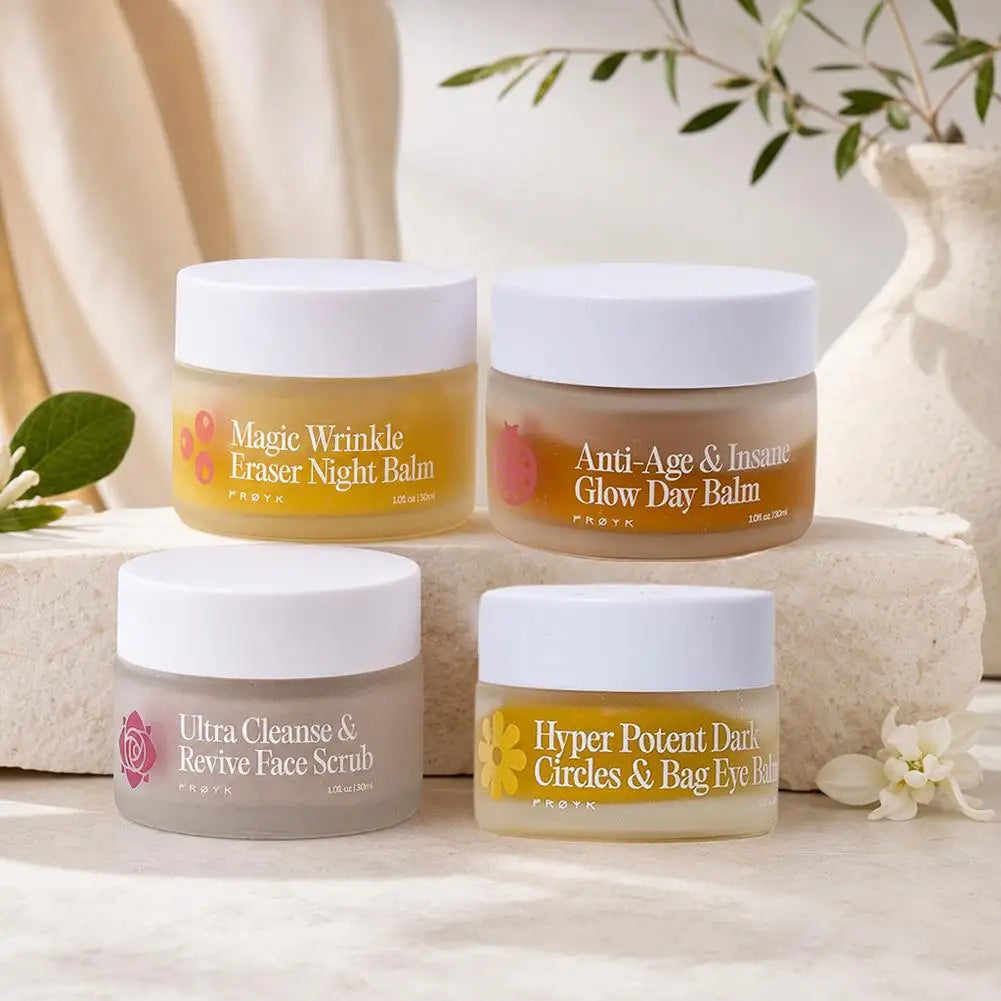 Froya Organics The Complete System For Mature Women's Skin Set Magic Wrinkle Eraser Night Balm Insane Glow Day Brand Cream Set