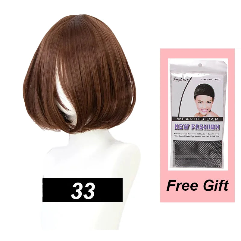 Snoya 35cm Synthetic Short Bob Straight Hair with Trimmable Bangs Lolita Pink Green Blonde Red Cosplay Wigs for Women+Wig Cap