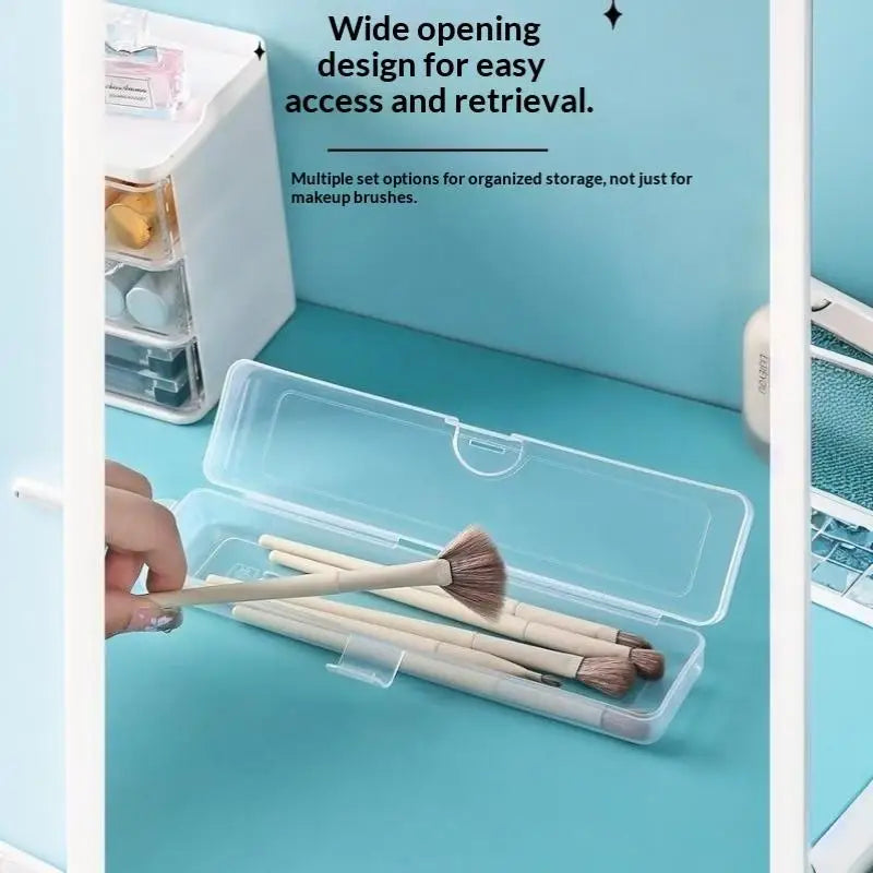 3PCS Transparent Makeup Brush Organizer CaseTravel Cosmetic Brush Storage Box Dustproof Snap-Close Holder With Hanging Loop