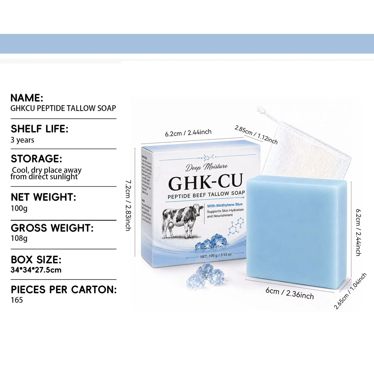 GHK-Cu Copper Peptide Tallow Cleansing Soap Gentle Skin Nourishing Face Body Washing Bar Soap