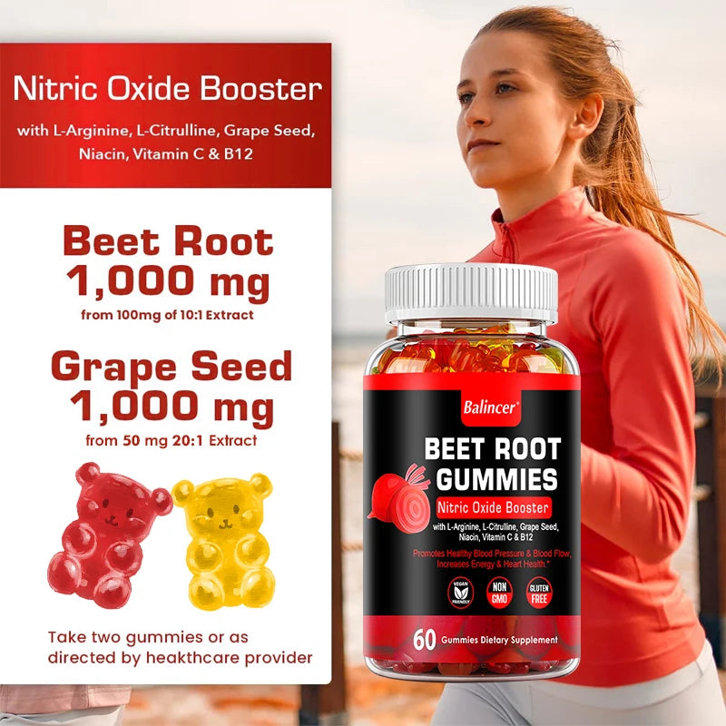Potent Beetroot Gummies - Supports Blood Pressure and Circulation, Maintains Heart Health, Dietary Supplement, Boosts Immunity