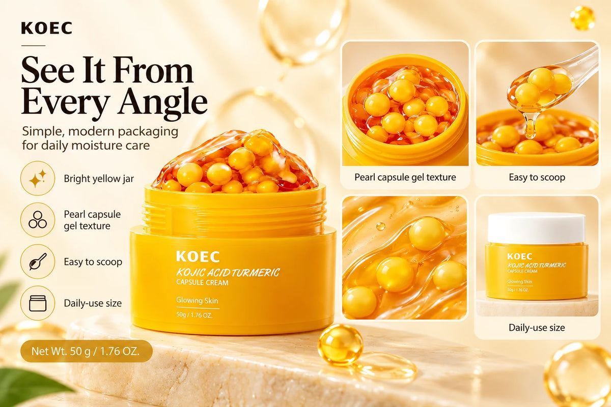 Kojic Acid Turmeric Capsule Cream with Niacinamide & Squalane, Skincare Kojic Acid Face Cream for Even Skin Tone & Glow Firming, Hydrating Capsule Cream, 50g/1.76oz