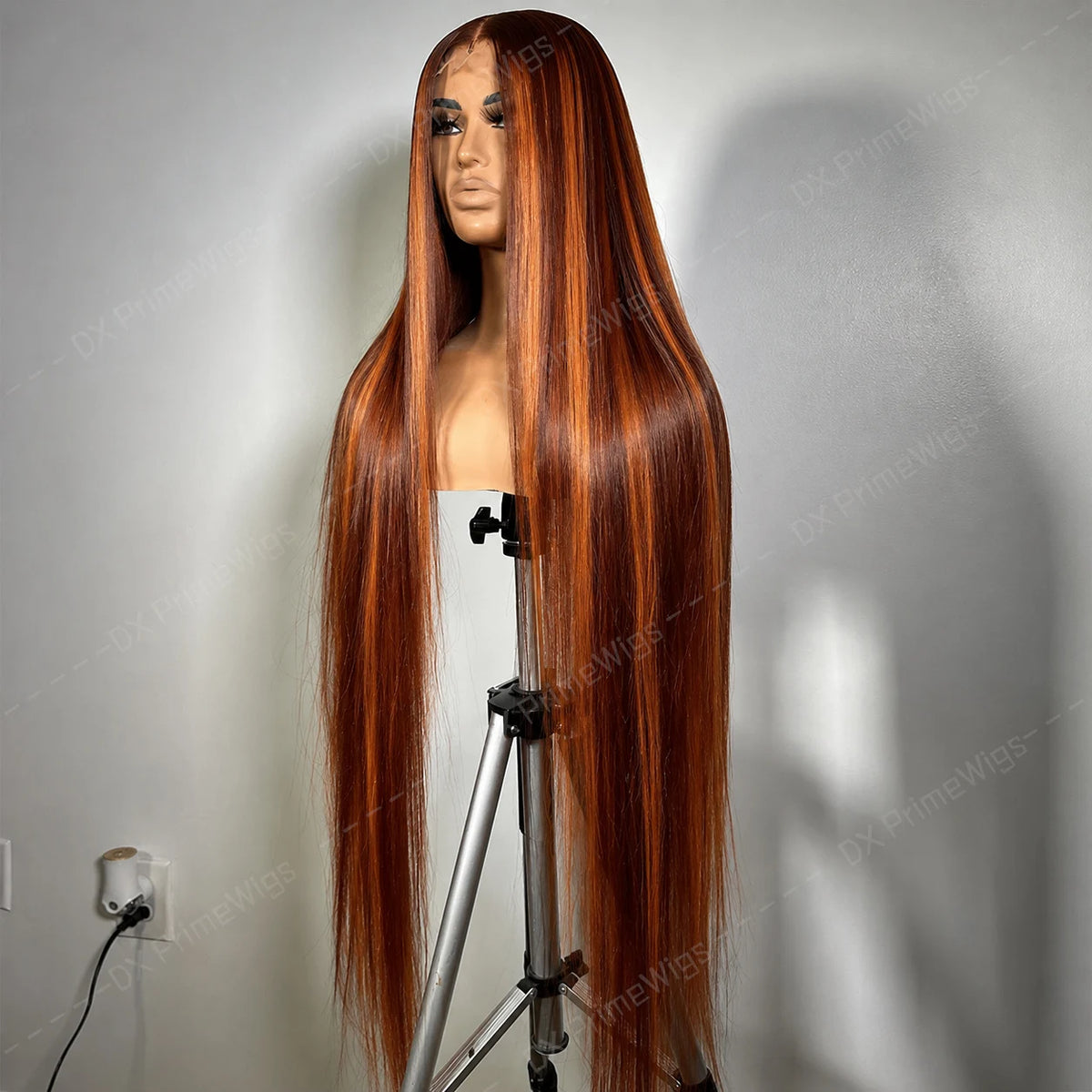 Glueless 100% Human Hair 4/350 Highlight Ombre Straight 13x4 Lace Frontal Wigs With Drawstring Ginger Orange Brown Colored Wig