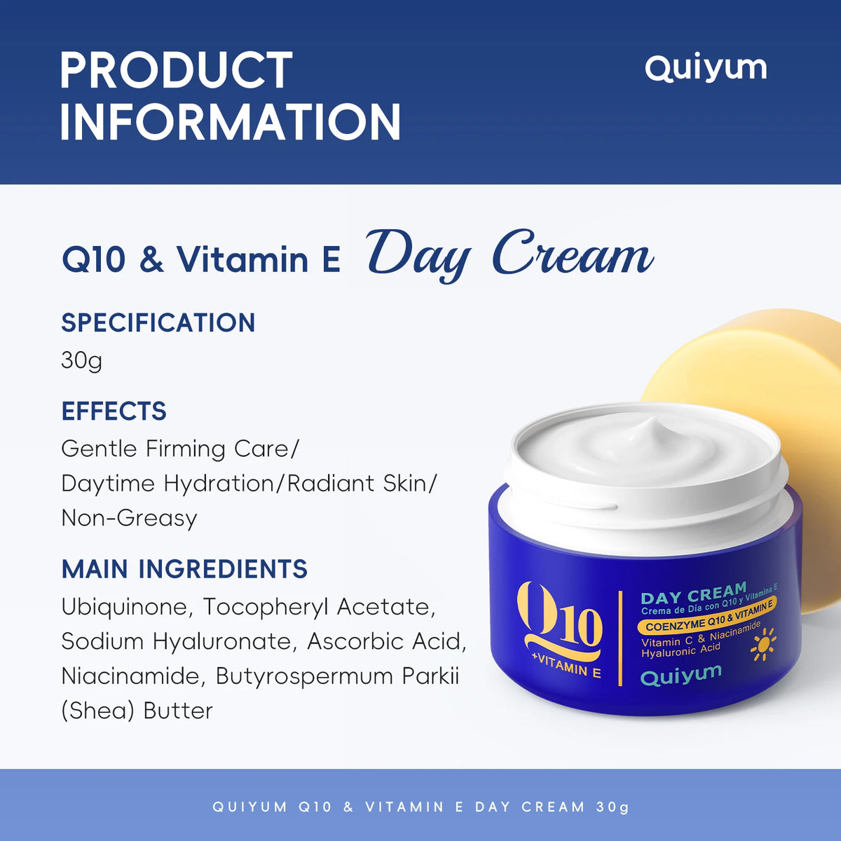 QUIYUM 6Pcs Coenzyme Q10 Vitamin E Anti-Aging Skincare Set, Cleanser Toner Serum Eye Cream Day Night Cream Hydrating Facial Kit