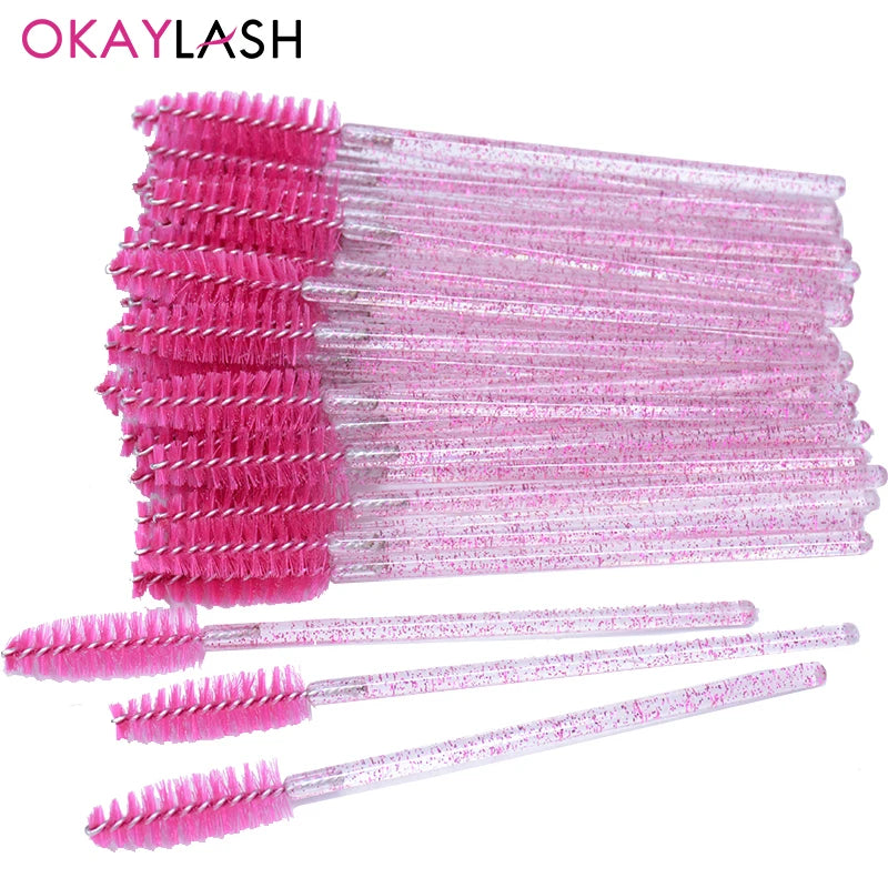 50pcs Crystal Eyelash Brushes With Contianer Disposable Lash Mascara Wands In Case Micro Makeup Applicators  Beauty Tools