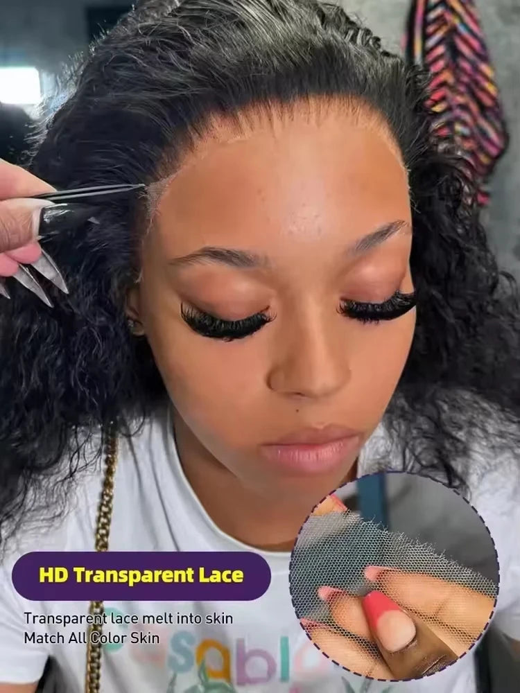 250 Density 100% Human Hair 40 44 Inch Deep Wave 13x4 13x6 HD Lace Front Wigs Water Wave Curly 360 HD Full Lace Front Wig Black