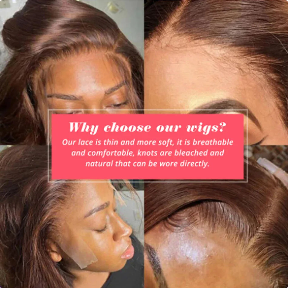 8-16 Brazilian Short Bob Wigs #4 Brown Straight 13x4 HD Transparent Lace Frontal Wigs Pre Bleached Glueless Short Bob Wigs Hair