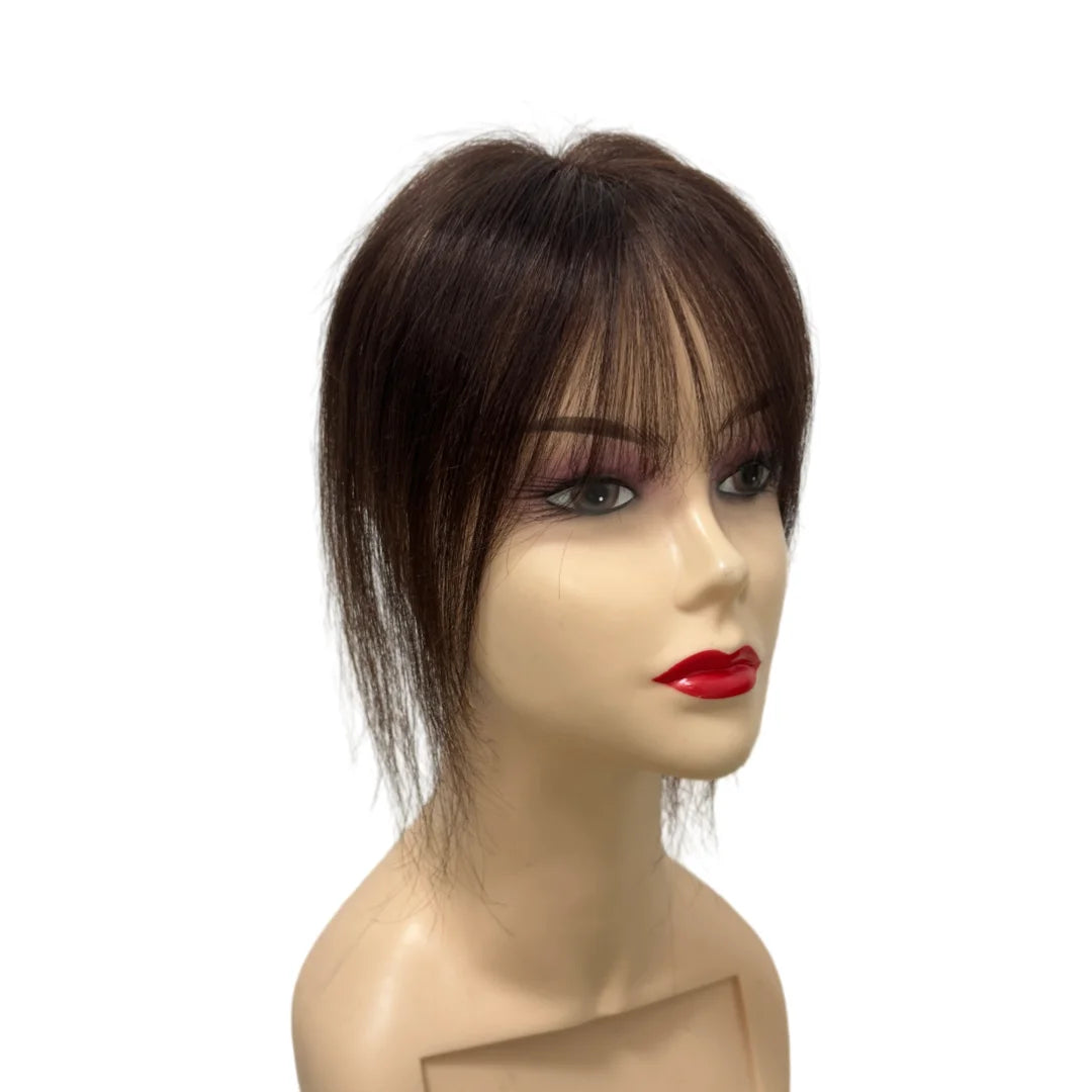 7x10cm Breathable Lace Human Hair Toppers 10 Inch Invisible Clip In Bangs for Women Natural Hairpieces Cover Thinning Hair Daily