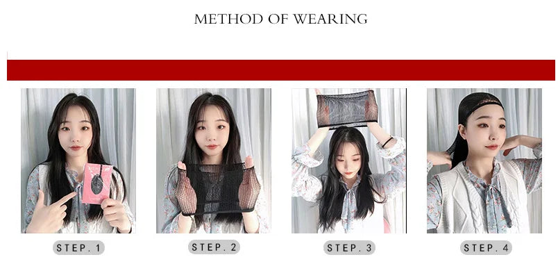 Korea Hair Extensions Synthetic Cute JK Girl Cosplay Air Bangs Wig Breathable Head Cover 50cm Long Straight Wig Hat for Women