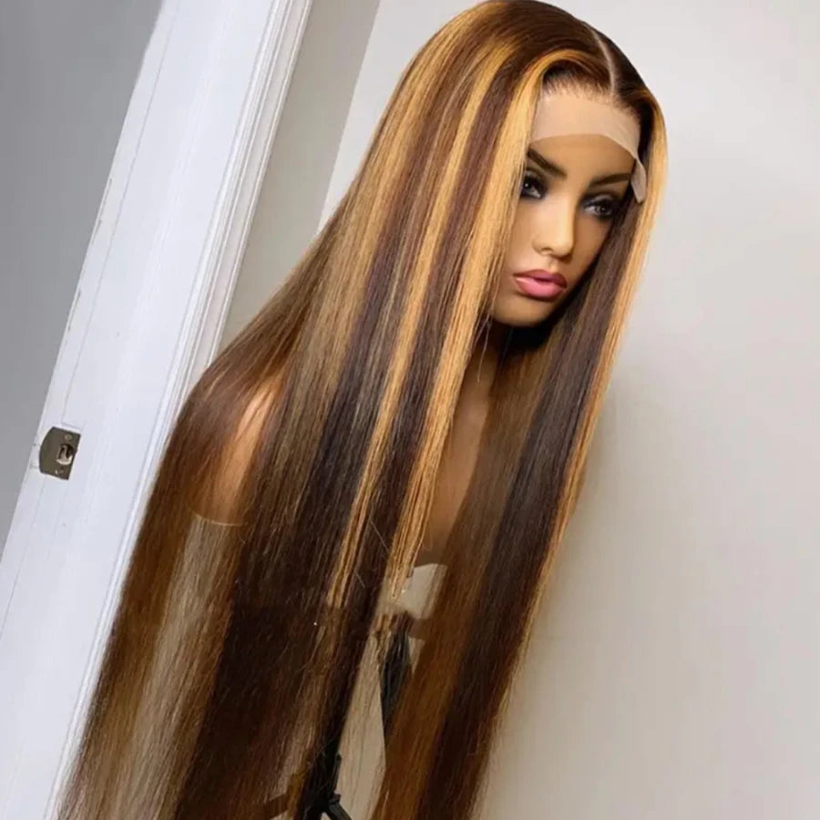 Straight Highlight Colored Synthetic Long Straight Hair Wigs Heat Resistant Fiber costumes,wigs for cosplay,parties