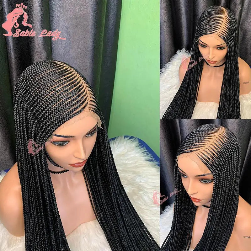 Faux Locs Crochet Cornrow Braided Wig Synthetic Full Lace Knotless Box Braids Wig Side Part Lace Wig Box Braided Wig for Women
