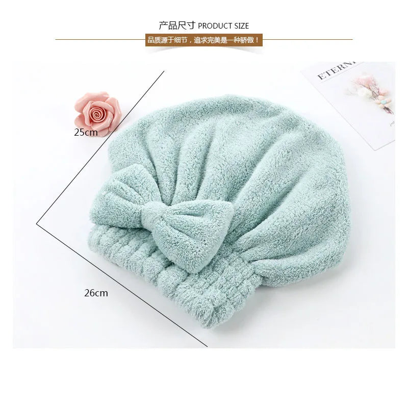 Women's Dry Hair Cap Coral Fleece Super Absorbent Soft Shower Cap Microfiber Butterfly Bow Lady Turban Head Towels for Everyone