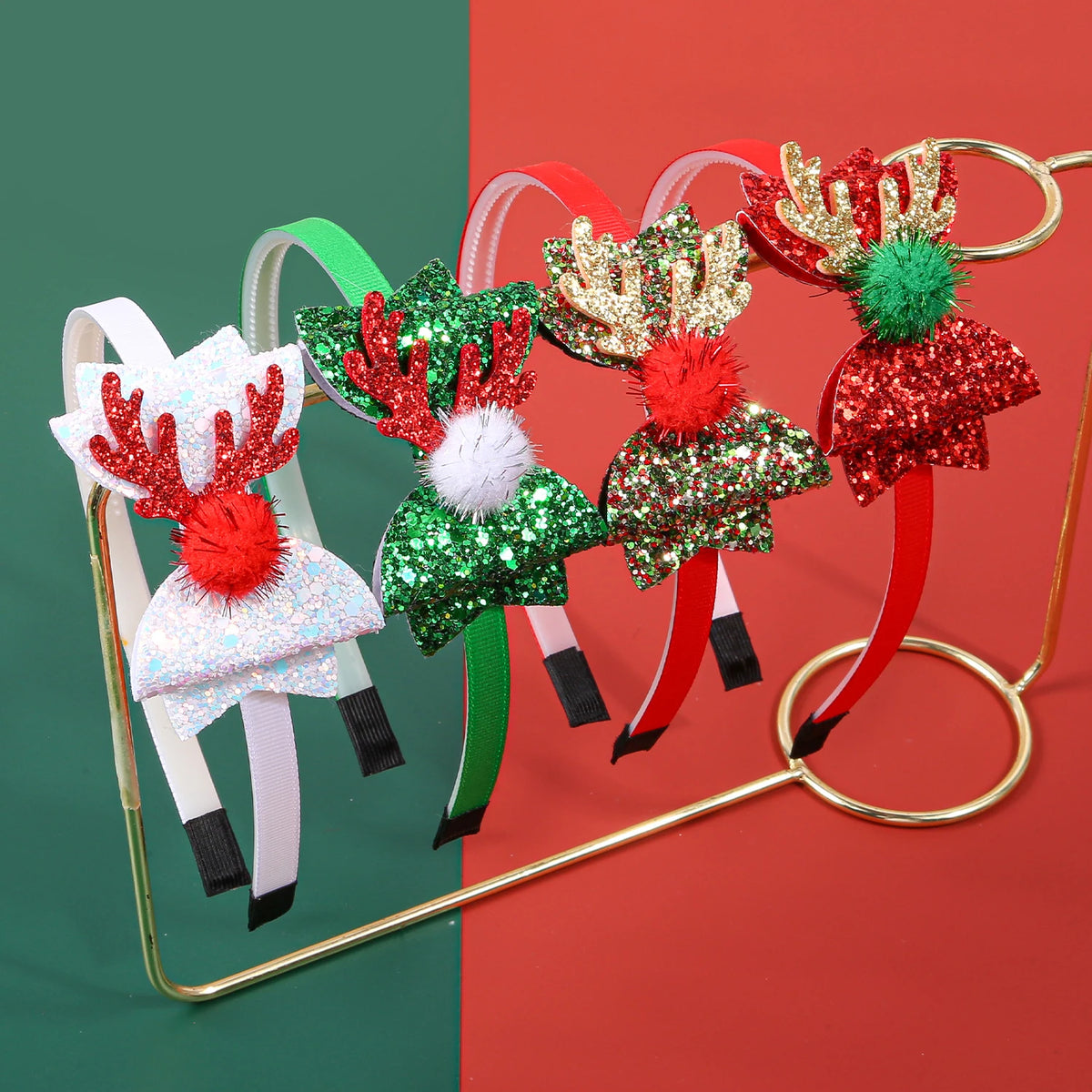 1/4pcs Christmas reindeer antlers headband, sparkling bow hair clip, Christmas party hair accessory.