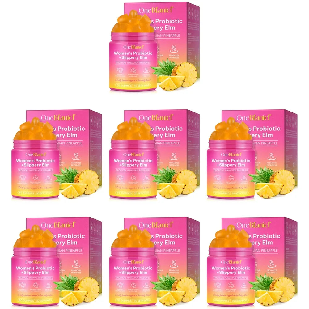OneBlanid Women's Probiotic Gummies Slippery Elm XOS 4 Strains For pH Flora Freshness & Balance Support Formula Women 60 Count