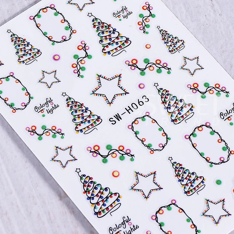 2pcs Glow In The Dark Christmas Nail Stickers Colorful Light Bulb Star Xmas Tree Pattern Nail Decals DIY Manicure Decor Sliders