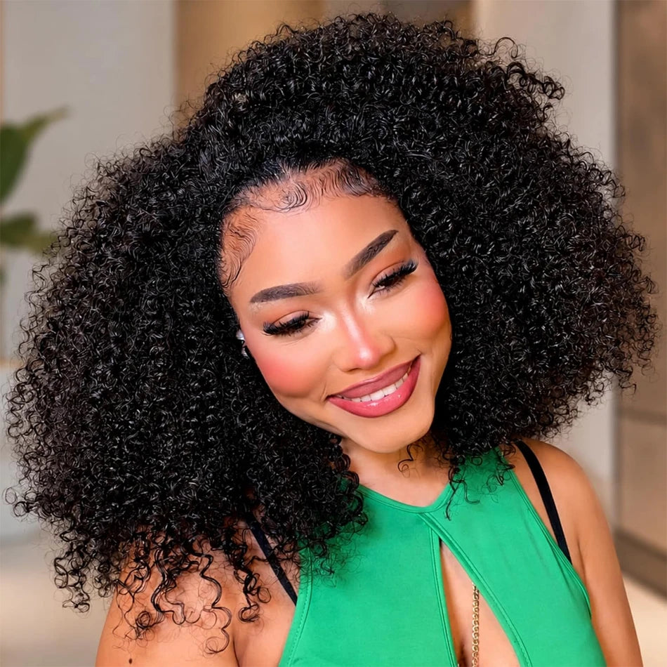 13X6 Kinky Short Curly Bob Wig 16 Inch Lace Frontal Wig Human Hair Deep Curly 13x4 HD Transparent Lace Closure Wigs Pre Plucked